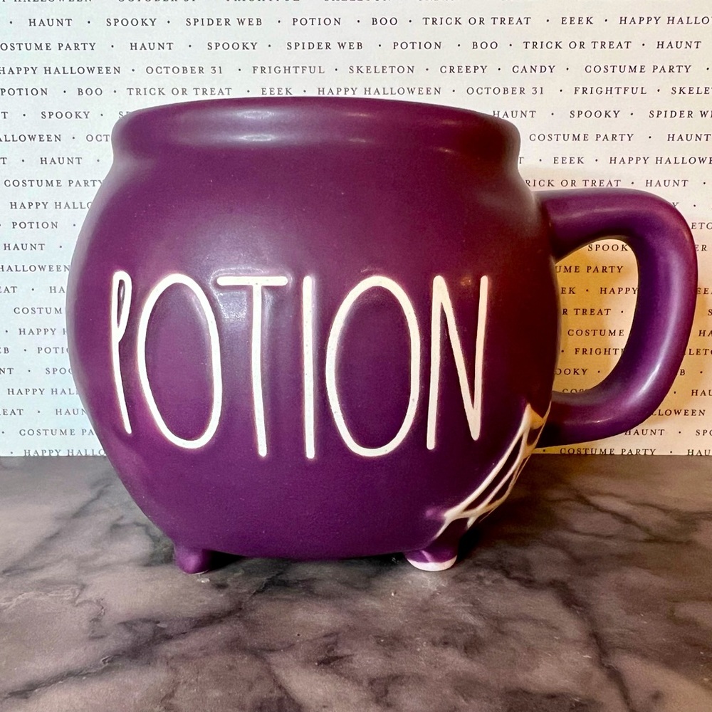 Halloween Purple Cauldron Shaped Mug POTION spiderwebs Rae Dunn